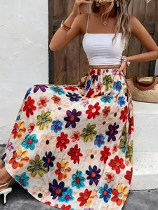 Boho maxi-rok met bloemenprint en elastische taille voor de zomervakantie