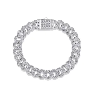 Pulsera de Eslabones Cubanos de 10mm Hip Hop Moissanita de Plata de Ley 925 Para Hombres Mujeres Joyas Bling Iced Out Regalo de Fiesta