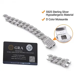 Ασημένιο βραχιόλι 10mm moissanite cuban link με πιστοποιητικό GRA hip-hop στυλ