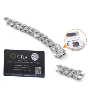 Pulsera cubana de 10mm en plata y moissanita con certificado GRA estilo hip-hop