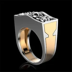 Exquisite two-tone punk skull ring with silver and gold finish for men and women