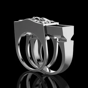 Gothic silver skull ring with creative sliding compartment for men and women
