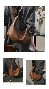 Große braune Vintage-Hobo-Tasche an einem Model aus mehreren verschiedenen Blickwinkeln