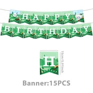 Golf theme Happy Birthday banner set featuring 15 flags for professional party decorations