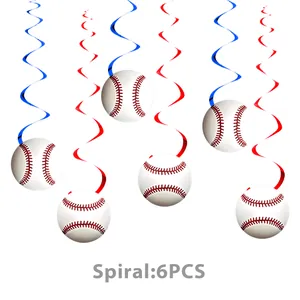 6er-Set hängende Spiralen-Partydekorationen mit Baseball-Motiv in Rot und Blau