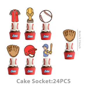 24-teiliges Set Baseball Cupcake Topper für Sport Geburtstagsparty Dekoration