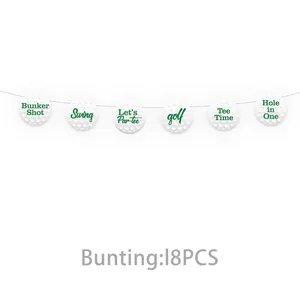 Golf themed party bunting with 18 pieces of ball shaped flags