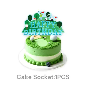 Golf themed Happy Birthday cake topper for sports party decoration, 1 piece set