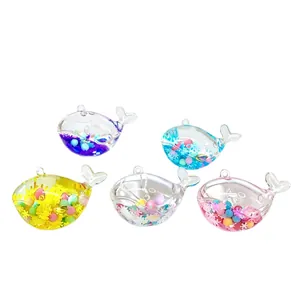 Cute acrylic whale liquid quicksand keychains with colorful inner charms for bags