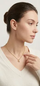 Close-up detail of the elegant 925 silver heart pendant necklace in gold finish