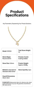 Product specifications for S925 silver heart pendant necklace with toggle clasp