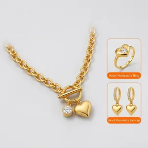 925 silver gold-plated heart pendant necklace set with matching ring and earrings