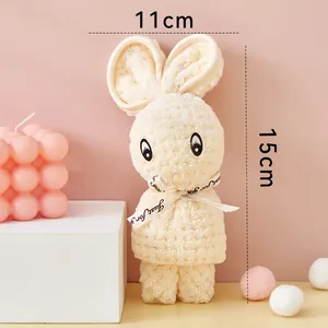 Serviette en polaire corail en forme de lapin pour cadeaux, 15 cm de haut, 11 cm