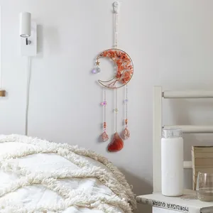 Handmade moon sun catcher with orange natural crystal gravel for wall decoration
