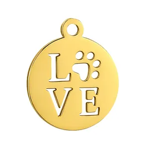 Gold stainless steel LOVE paw print charm pendant for DIY jewelry making