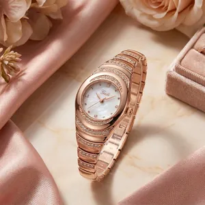 Luxurious women's rose gold bracelet watch featuring sparkling inlaid diamond accents