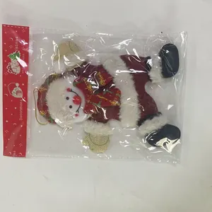 Festive Christmas snowman cloth doll hanging ornament shown in retail plastic packaging