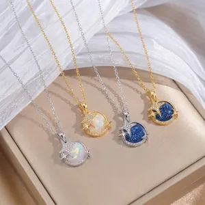 Dromerige Planeet Zirconia Titaniumstaal Hanger Halsketting Ster Elegant Mode Sieraden Voor Vrouwen Cadeau