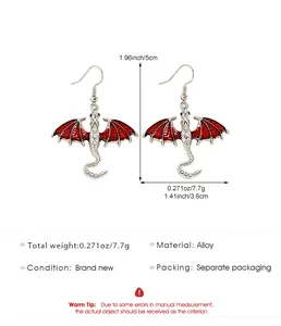 Rote Drachenflügel Ohrringe Abmessungen und Details zum Legierungsmaterial Daten.