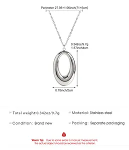 Detailed dimensions of stainless steel horseshoe pendant necklace with chain length info