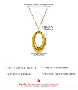 Detailed dimensions and product specs for this gold U-shaped stainless steel necklace