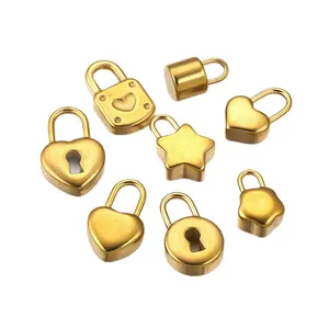 Assortiment de pendentifs de serrure DIY en acier inoxydable doré en forme de cœur