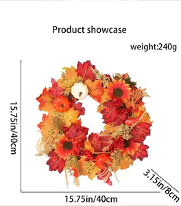 Couronne de récolte d'automne avec feuilles d'érable et citrouilles, 40cm x 40cm, 240g