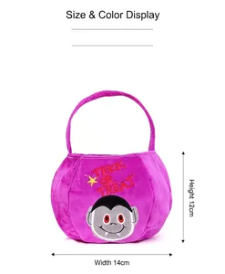 Purple Halloween vampire candy bag with Trick or Treat embroidery, size 14cm by 12cm