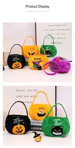 Assorted plush Halloween candy bags with pumpkin and cat designs for kids