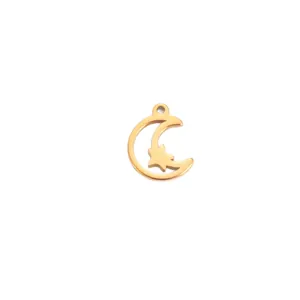 Minimalist stainless steel moon and star cutout pendant with elegant gold finish