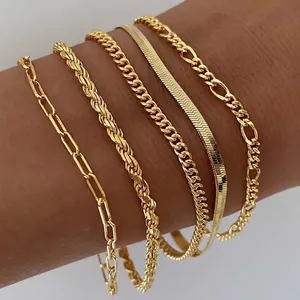 Stainless Steel Gold Plated Bracelets For Women Paperclip Cuban Snake Chain Zircon Link Trendy Fashion Jewelry Accessory