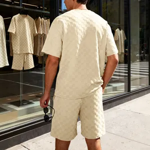 Heren zomer sportset met jacquard schaakbordpatroon, korte mouw t-shirt en korte broek.