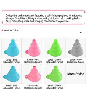 Entonnoirs de cuisine pliables en silicone de différentes couleurs et tailles variés