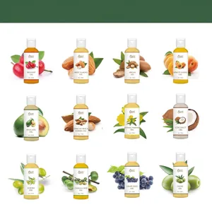 Selection of 12 natural carrier oils including Jojoba, Coconut, and Argan oil types