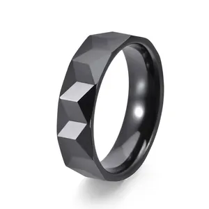 Minimalist Geometric Facet Ceramic Ring For Men Women Pyramid Texture Black Silver Band Finger Ring Fashion Jewelry Gift
