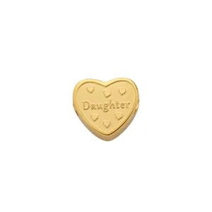 Polished gold heart-shaped stainless steel daughter charm for DIY bracelet jewelry making