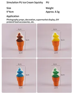 Detailansicht von 4 Farben PU-Eis-Squishy-Spielzeug mit Größenangaben