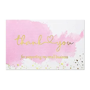 Carte de remerciement aquarelle rose avec texte doré élégant pour les petites entreprises