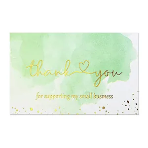 Élégante carte de remerciement aquarelle verte pour soutenir ma petite entreprise avec or