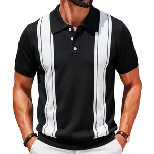 Polo in maglia a maniche corte da uomo con eleganti strisce verticali a contrasto bianco e nero