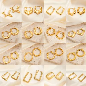 Geometrische Creolen Edelstahl Vergoldet Vintage Boho Herz Stern Bambus Texturierte Wasserdichte Schmuck Für Frauen