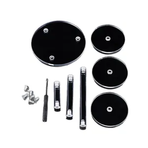 Black acrylic tiered round display stand kit with screwdriver and screws for jewelry items.