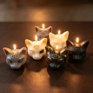 Gothic three-eyed cat scented candles for creative Halloween decor and dark ornaments.