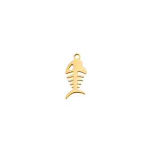 Gold-plated stainless steel fishbone pendant charm for DIY jewelry making projects