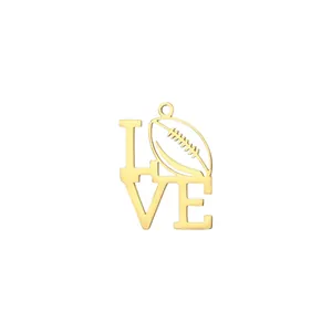 Creative gold-plated LOVE pendant with rugby ball design in durable 304 stainless steel
