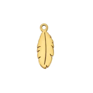 Minimalist golden feather pendant charm crafted from polished titanium stainless steel