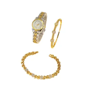 Elegantes Damen-Uhrenset aus Edelstahl in Gold und Silber mit zwei funkelnden Armbändern