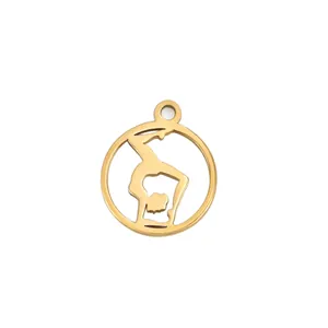 Gold stainless steel charm with gymnastics silhouette for DIY jewelry making