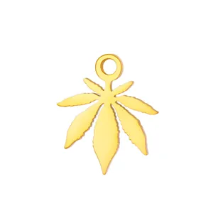 Polished 18K gold plated stainless steel leaf pendant for DIY jewelry making projects