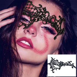 Mysterious black lace masquerade mask worn by model for Halloween makeup inspiration